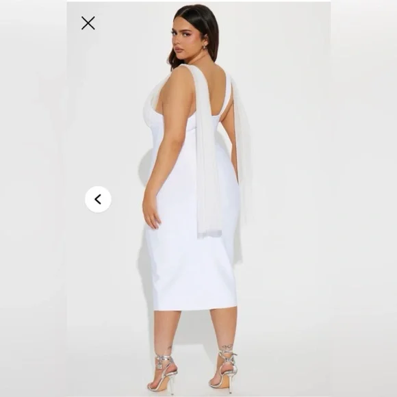 Chic White Midi Dress with Sheer Cape! - Picture 7 of 9